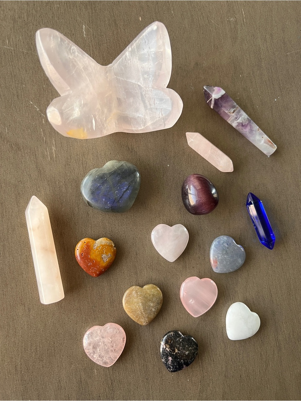 Crystal gemstone bundle - Pink Rose Quartz butterfly  & Mixed crystals